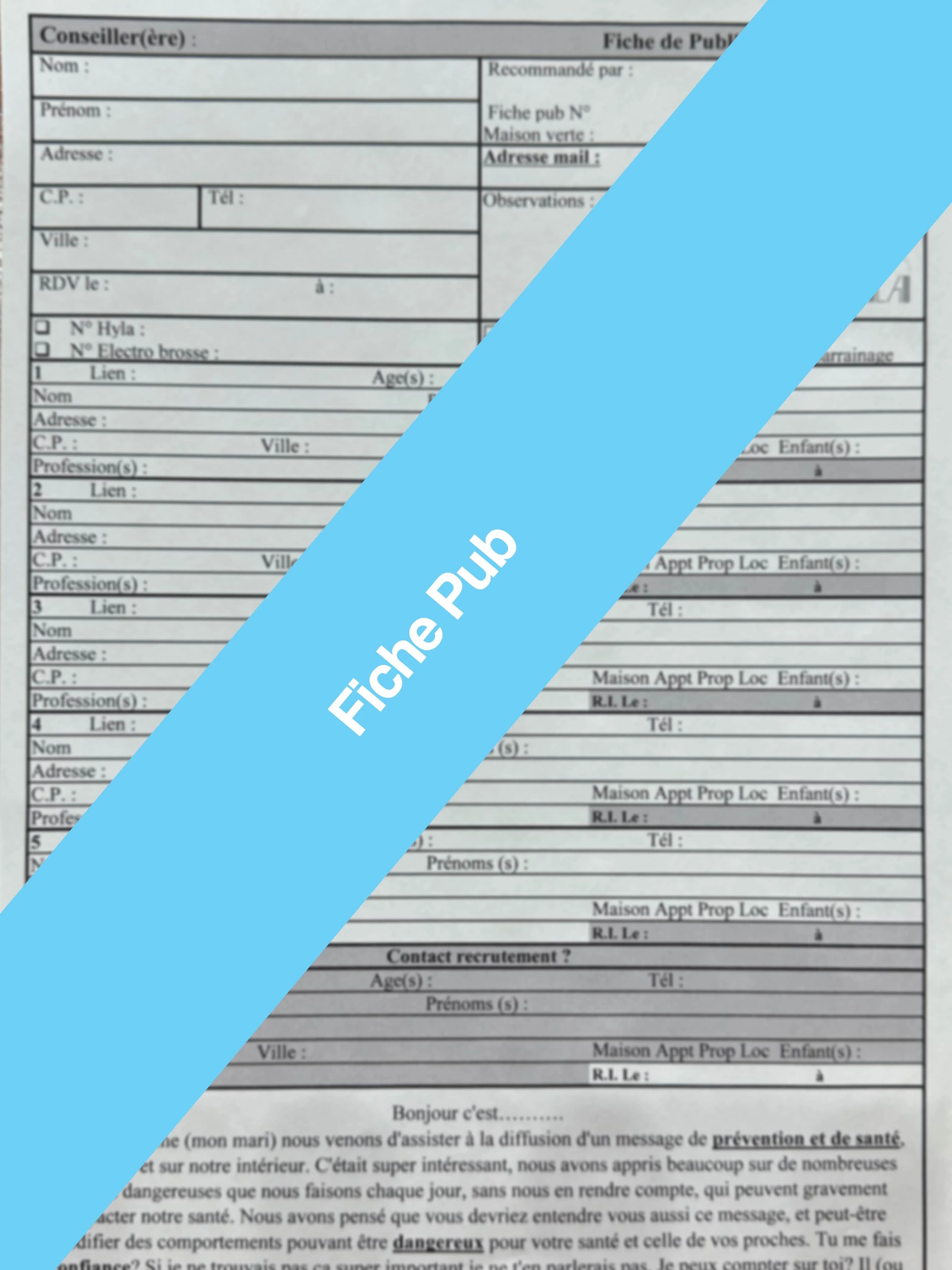 FICHE PUBLICITÉ (LOT DE 10)